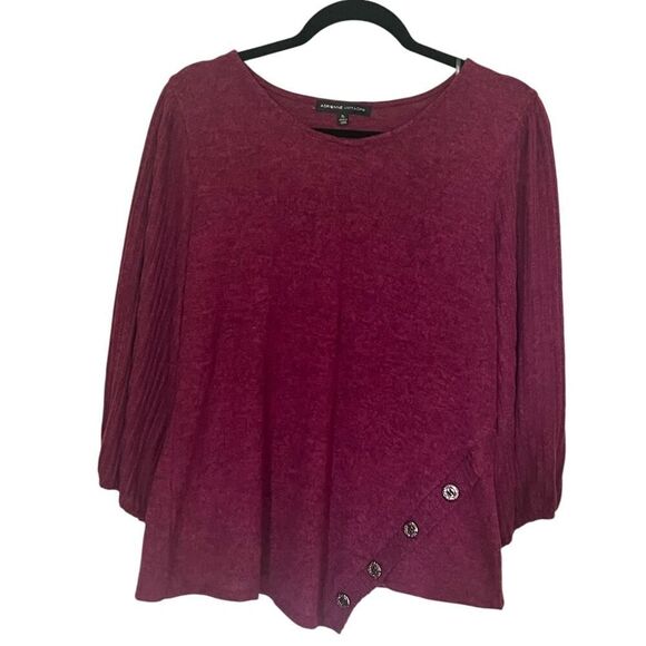 XL Sweater w/ Button Accents & 3/4 Puff/Ribbed Sleeves, Adrienne Vittadini - Picture 1 of 5